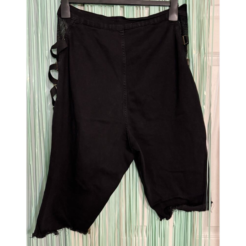Aphrodite Black Bermuda Shorts, Elastic Fishnet Sides, Straps, Cut Off, 2XL - Picture 4 of 7